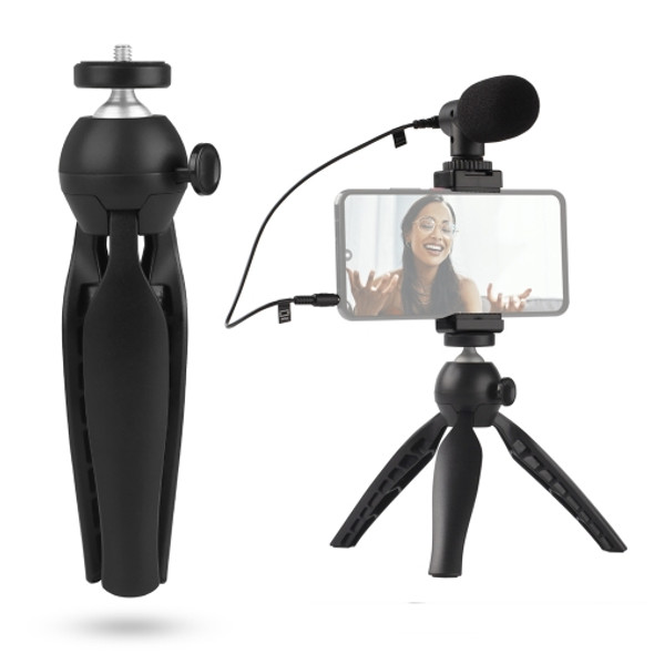 ADAI VK-01 Live Broadcast Video Shooting Mobile Phone Microphone Tripod Set for 3.5mm Audio Input Device(Black)