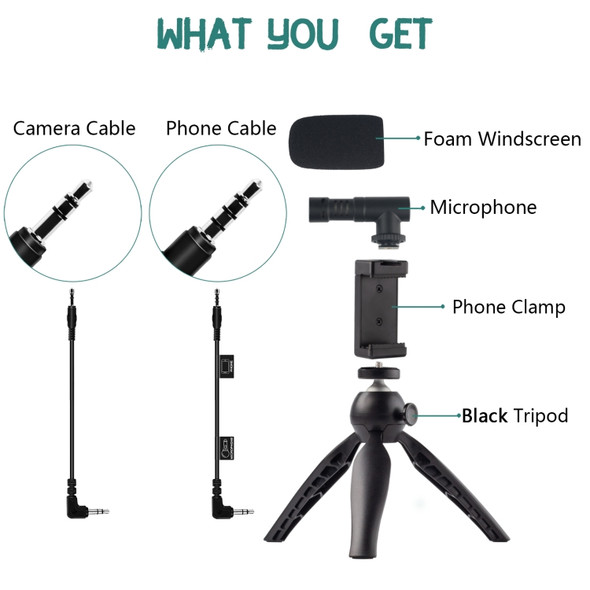 ADAI VK-01 Live Broadcast Video Shooting Mobile Phone Microphone Tripod Set for 3.5mm Audio Input Device(Black)