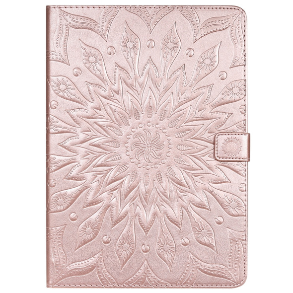 For iPad 10.2 / Pro 10.5 / Air 2019 Pressed Printing Sun Flower Pattern Horizontal Flip Leather Case with Holder & Card Slots & Wallet(Rose Gold)