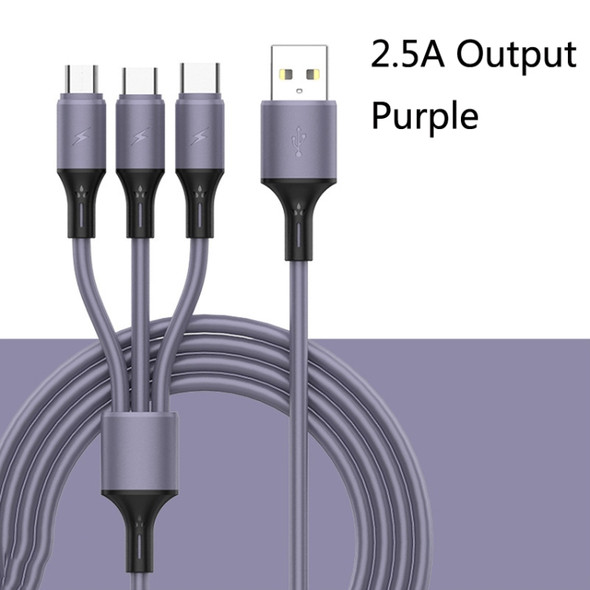 2 PCS ZZ034 USB To 8 Pin + USB-C / Type-C + Micro USB 3 In 1 Fast Charging Cable, Style: Silicone-Purple