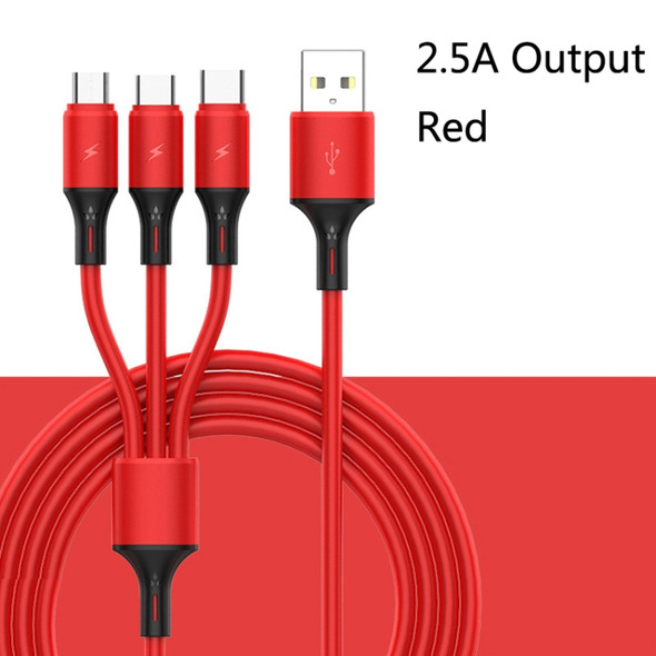 2 PCS ZZ034 USB To 8 Pin + USB-C / Type-C + Micro USB 3 In 1 Fast Charging Cable, Style: Silicone-Red