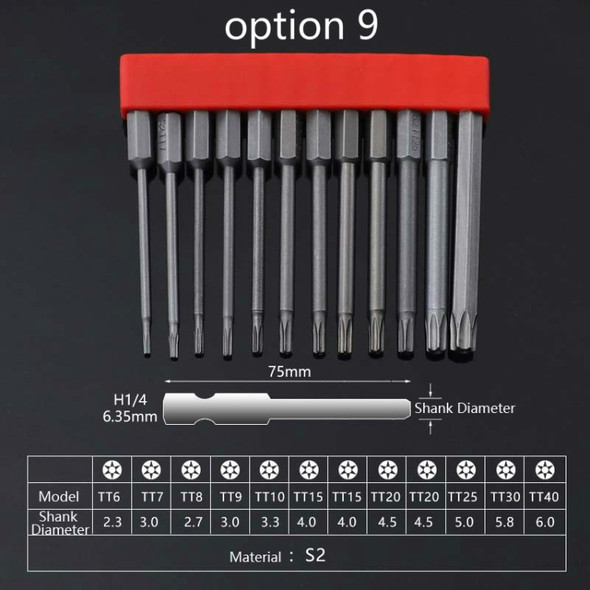 12 PCS / Set Screwdriver Bit With Magnetic S2 Alloy Steel Electric Screwdriver, Specification:9