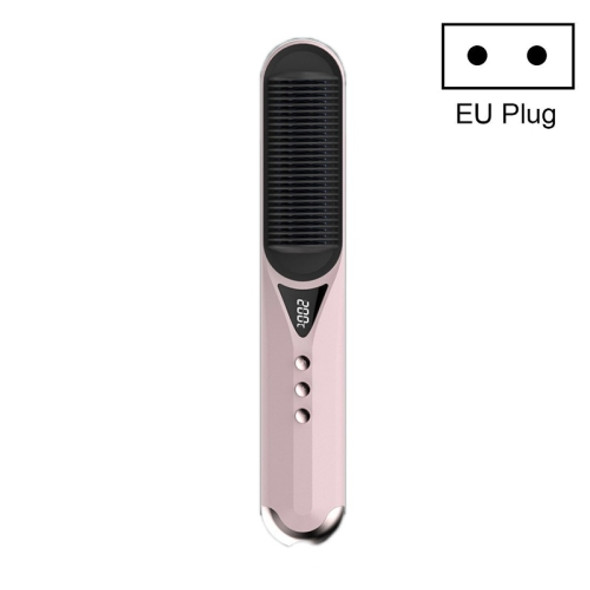 Curling & Straightening Dual-Use Negative Ions Automatic Constant Temperature Hair Straightening Comb, Colour:01 Pink(EU Plug)