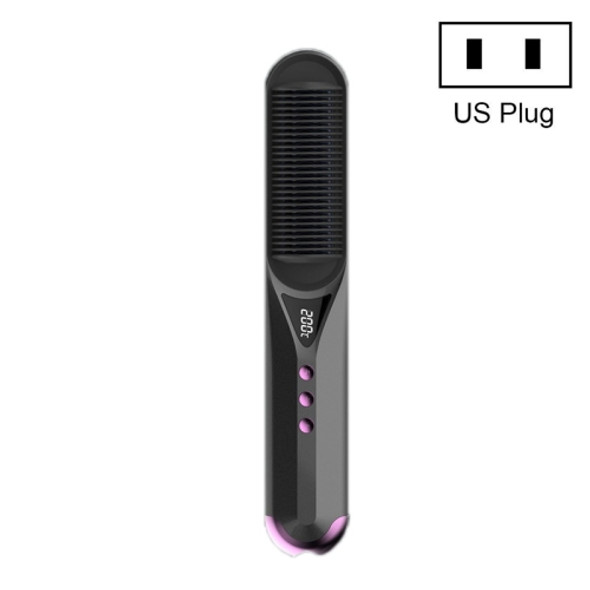 Curling & Straightening Dual-Use Negative Ions Automatic Constant Temperature Hair Straightening Comb, Colour:01 Grey(US Plug)