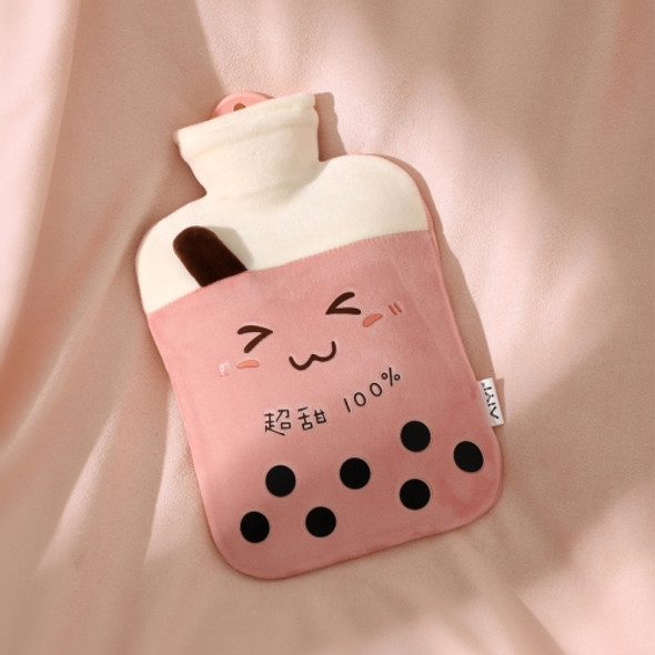 Cartoon Plush Cloth Water Injection Warm Students Hot Water Bottle 500ml, Colour: Milk Tea Pink