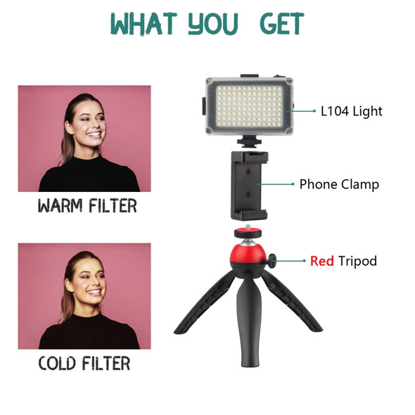 ADAI VK-02 Live Broadcast Video Shooting Mobile Phone LED Fill Light Tripod Set for 3.5mm Audio Input Device(Red)