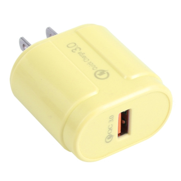 13-3 QC3.0 Single USB Interface Macarons Travel Charger, US Plug(Yellow)