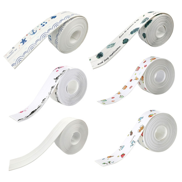 2 PCS Kitchen Mildewproof Waterproof Moisture-proof Tape Corner Line Sticker Seal, Style:White Single Fold(Water Ink Plum Blossom)