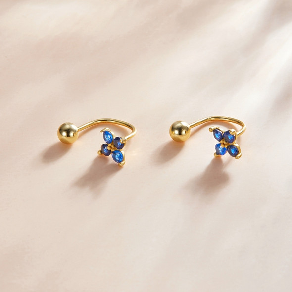 S925 Sterling Silver Round Beads Four-petal Flower Women Earrings(Gold)