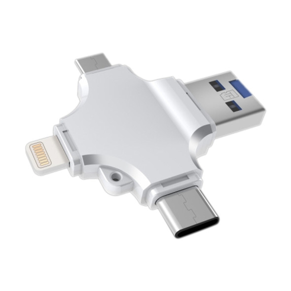 4 in 1 USB 2.0 & Micro USB & USB-C / Type-C & 8 Pin TF Card Reader(White)