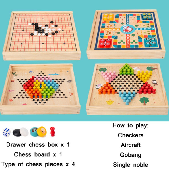 Children Wooden Multifunctional Parent-Child Interactive Puzzle Board Toy, Set Specification: 4 In 1 Chess