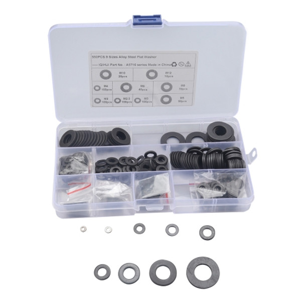 A5716 550 PCS 9 Sizes Black Carbon Steel Flat Washers Set