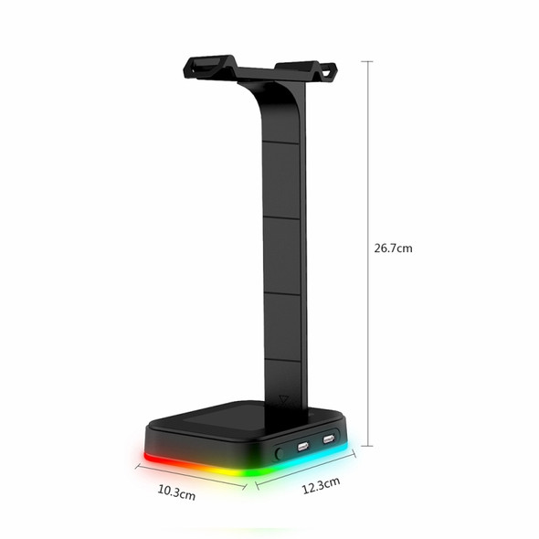 RGBD9 Colorful Glowing Gaming Headset Display Stand with Charging + Data Transmission Dual USB Interface (Black)