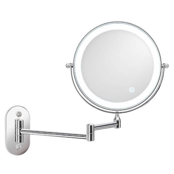 8 Inch Wall-Mounted Double-Sided Makeup Mirror LED Three-Tone Light Bathroom Mirror, Colour:Battery Models Silver(Seven Times Magnification)