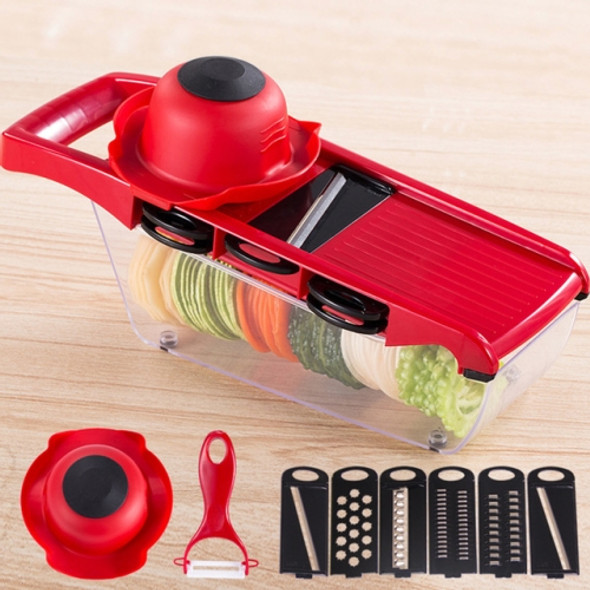 10 in 1 Multifuction Vegetable Cutter Stainless Steel Blade Manual Potato Onion Peeler Carrot Grater Dicer(Red)