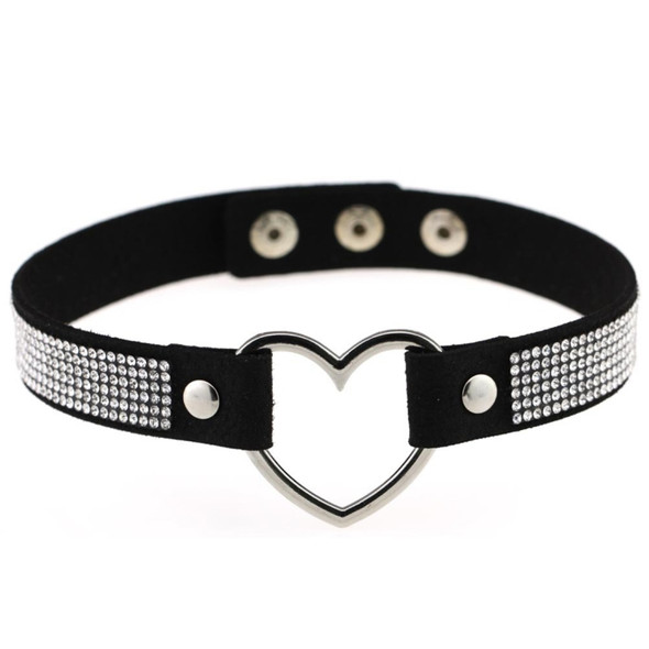 2 PCS Japanese Harajuku Rhinestone Heart Shape Punk Collar Fashion Female Choker Necklace, Random Color Delivery