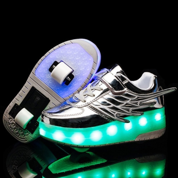 CD03 LED Double Wheel Wing Roller Skating Shoes, Size : 37(Silver)