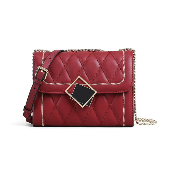 5132 Fashion Messenger Shoulder Bag Chain Small Square Bag(Red Wine)