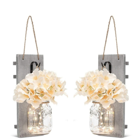 2 PCS / Set Retro Mason Jar Wall Lamp Outdoor Loft Bedroom Lamp Bottle(Gray Board)