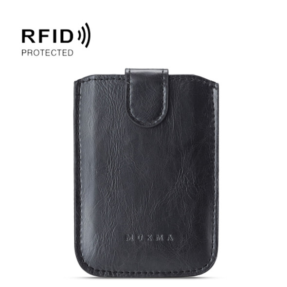 MUXMA RFID Blocking Leather Pocket Card 5 Card Pack Mobile Shell 3M Plastic Credit Card Set (Black)