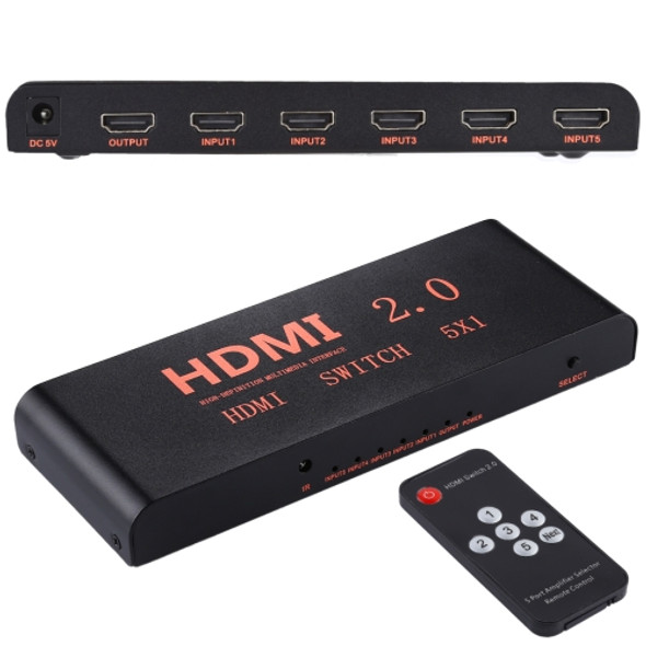 5X1 4K/60Hz HDMI 2.0 Switch with Remote Control, EU Plug