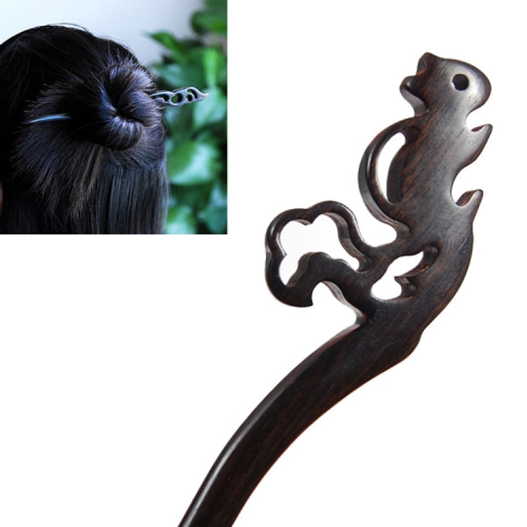 Classical Sandalwood Hairpin Ancient Style Headdress-Squirrel + Gift Box, Gift Box Colors Are Random (Black)