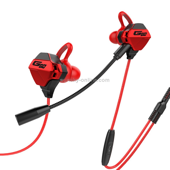 G10 1.2m Wired In Ear 3.5mm Interface Stereo Wire-Controlled HIFI Earphones Video Game Mobile Game Headset With Mic Deluxe Edition (Red)