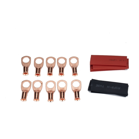 10 PCS AWG T2 Copper Heavy-duty Cold-pressed Wire Terminals 8 x 3/8 with Heat Shrinkable Tube