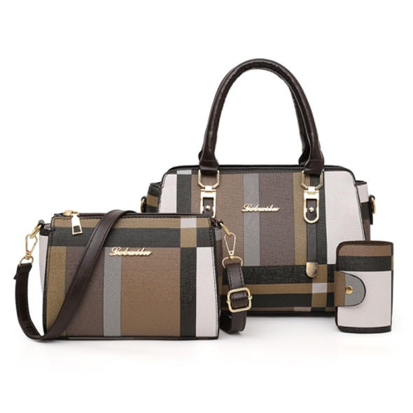 3 In 1 Fashion Color Matching Stripe Handbag Shoulder Bag (Brown)