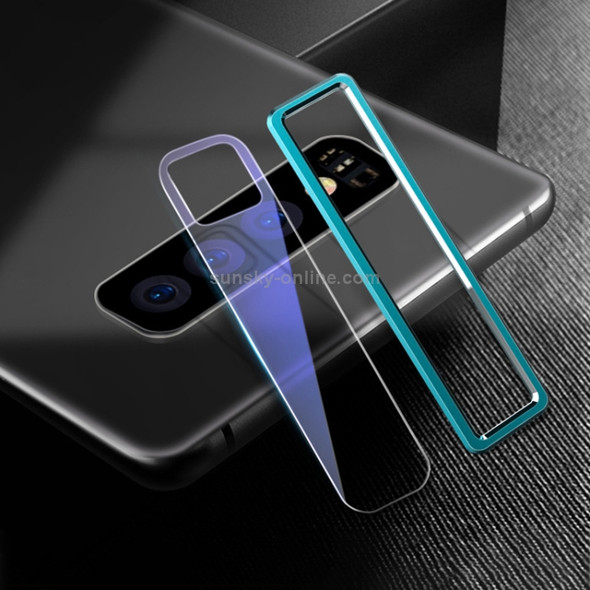 Scratchproof Mobile Phone Metal Rear Camera Lens Ring + Rear Camera Lens Tempered Protective Film Set for Samsung Galaxy S10+ (Blue)