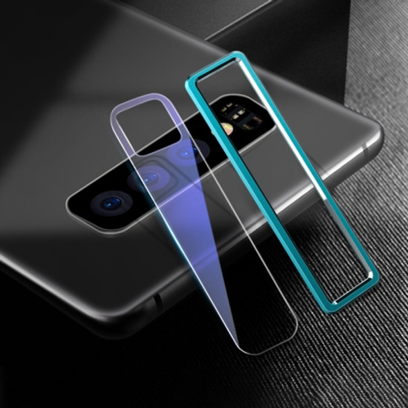 Scratchproof Mobile Phone Metal Rear Camera Lens Ring + Rear Camera Lens Tempered Protective Film Set for Samsung Galaxy S10+ (Blue)