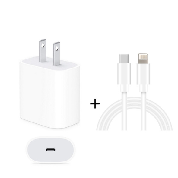 2 in 1 PD 20W Single USB-C / Type-C Port Travel Charger + 3A PD3.0 USB-C / Type-C to 8 Pin Fast Charge Data Cable Set, Cable Length: 2m, US Plug