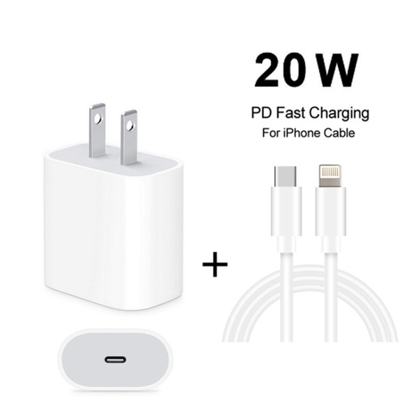 2 in 1 PD 20W Single USB-C / Type-C Port Travel Charger + 3A PD3.0 USB-C / Type-C to 8 Pin Fast Charge Data Cable Set, Cable Length: 2m, US Plug