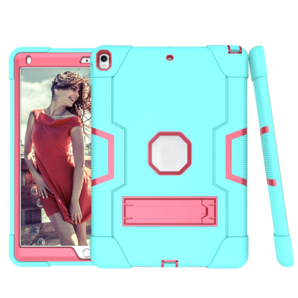 Contrast Color Robot Shockproof Silicone + PC Protective Case with Holder For iPad Pro 10.5 inch (2017) / Air 10.5 (2019)(Mint Green + Rose Red)