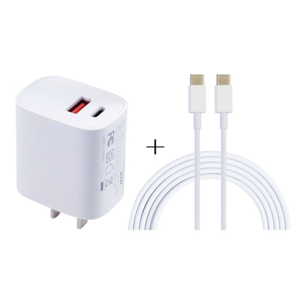 U087 20W USB-C / Type-C + USB Ports Charger with 100W Type-C to Type-C Fast Charging Cable 1m, US Plug