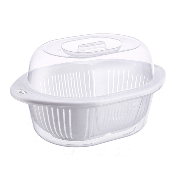 Kitchen Double-layer Plastic Household Creative Fruit Vegetable Drain Basket with Transparent Lid, Size:L(White)