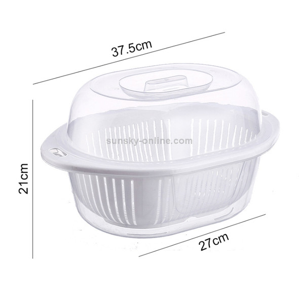 Kitchen Double-layer Plastic Household Creative Fruit Vegetable Drain Basket with Transparent Lid, Size:L(White)