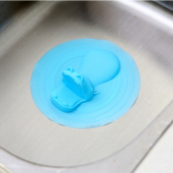 Hippo Shape Sink Strainer Filter Hair Catcher Bathtub Odor-proof Silicone Floor Drain Plug Bathroom Stopper(Blue)