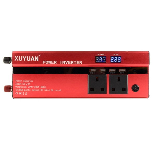 XUYUAN 1200W Car Inverter with USB LED Display Charging Converter, UK Plug, Specification: 24V to 220V