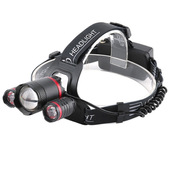 YWXLight 3LEDs 5000LM Light Sensor Headlight LED High Power Strong Light Zoom USB Rechargeable Fishing Headlight (Headlamp+USB Cable+2xBatteries)