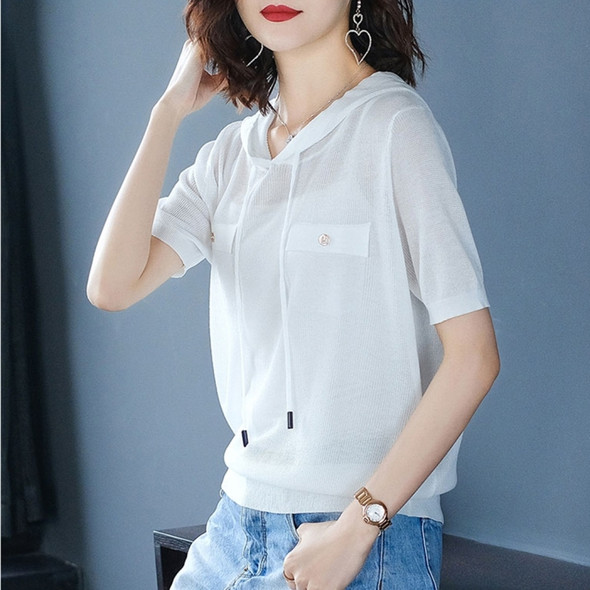 Ice Silk Hooded Thin Short Sleeves (Color:White Size:Free Size)