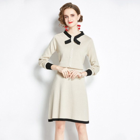 Early Autumn Fashion Small Fragrant Knit Sweater + Slim Slim Skirt Two-piece Suit (Color:White Size:Freesize)