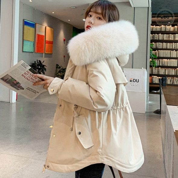 Large Fur Collar Down Jacket Parker Coat Loose Coat (Color:Beige Size:M)