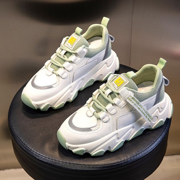 Autumn And Winter Casual Sports Shoes Female Leather Old Shoes, Size: 36(Increase In Green)