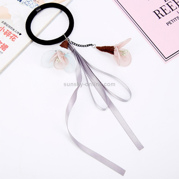 3 PCS Women Elastic Hair Bands Elegant Girl Ribbon Flower Rubber Bands Ponytail Holder Hair Accessories(Pink flower/grey band)