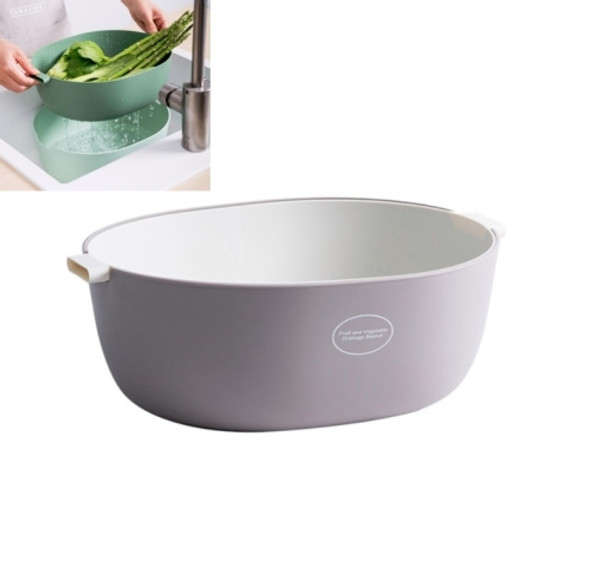 Kitchen Rice Pan Double-dish Vegetable Drain Basket Plastic Fruit Basket, Color:U Shape Light Gray