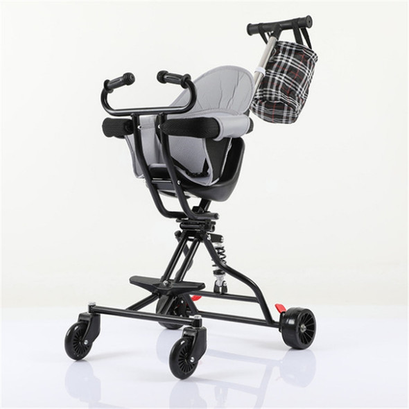 One-click Folding Baby Stroller, Color:Black 1 + Pad + Basket