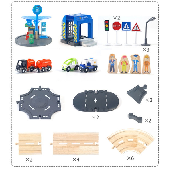 Multifunctional Wooden Police Station Road Track Set Baby Assembling Building Blocks Educational Early Education Toys