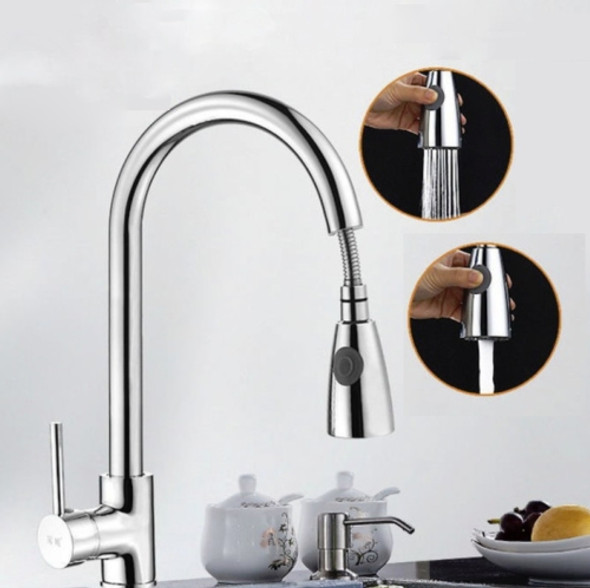 Kitchen Pull-out Faucet Hot And Cold Home 304 Stainless Steel Retractable Rotating Faucet, Style:Plating 304