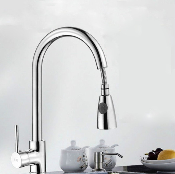 Kitchen Pull-out Faucet Hot And Cold Home 304 Stainless Steel Retractable Rotating Faucet, Style:Plating 304
